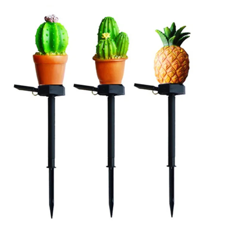 Solar Outdoor Simulation Potted Plants Landscape Lamp LED Courtyard Lawn Light, Three Head Cactus, Single Head Cactus, Pineapple