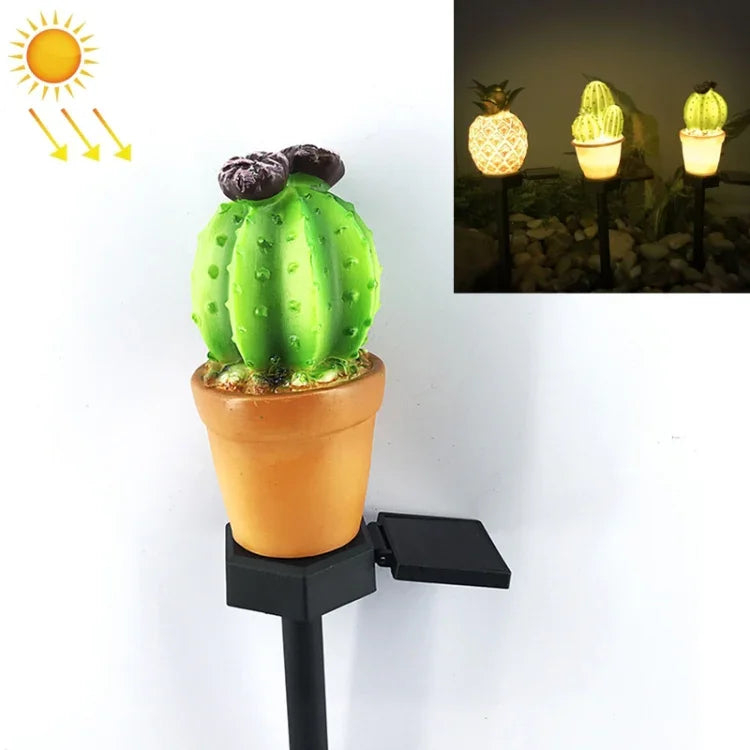 Solar Outdoor Simulation Potted Plants Landscape Lamp LED Courtyard Lawn Light, Three Head Cactus, Single Head Cactus, Pineapple