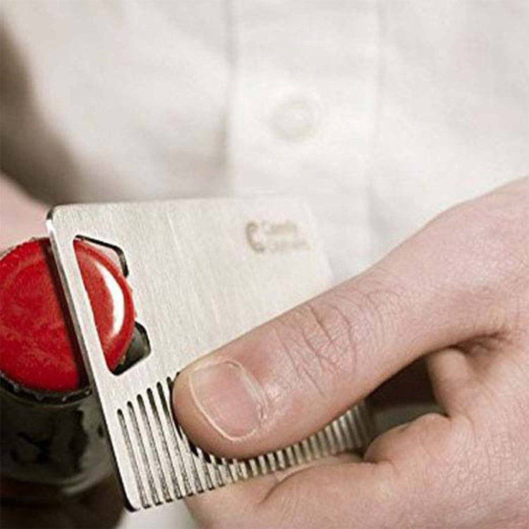 Metal Hair Beard Comb with Bottle Opener Multi-purpose Credit Card Size Tool, Metal