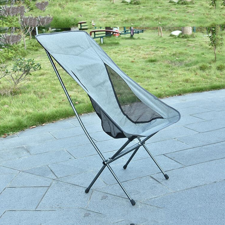 Outdoor Portable Folding Chair Ultralight Aluminum Alloy Moon Camping Beach Chair, Rice Gray Surface-Red Background, Rice Gray Surface-Blue Background, Black Surface-Red Background, Black Surface-Blue Background