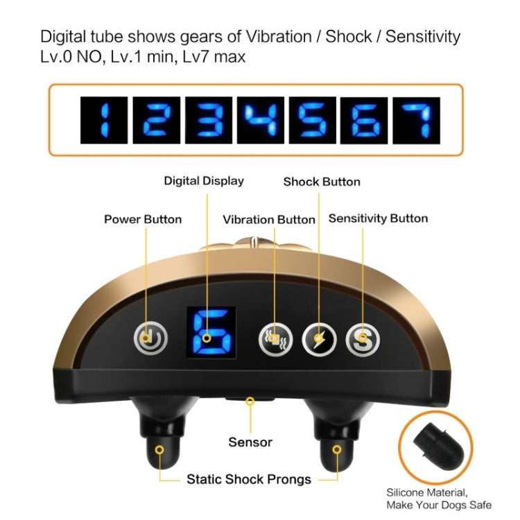 Elektronisches Hundeerziehungsgerät mit Digitalanzeige, Haustier-Trainingshalsband mit Antibellfunktion und Kronenmuster