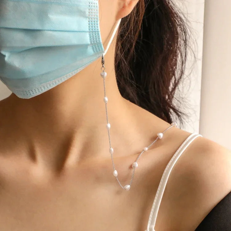 Mask Lanyard Love Pearl Anti-Lost Mask Lanyard Hanging Neck Glasses Chain, Love Pearl  Chain