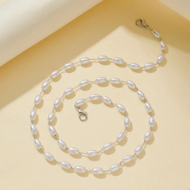 Mask Anti-Lost Lanyard Necklace Simple Oval-Shaped Pearl Mask Glasses Chain, Oval-Shaped Pearl  Chain