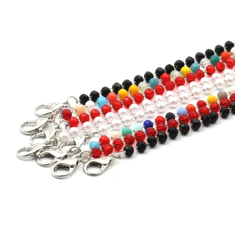 Mask Lanyard Handmade Crystal Bead Chain Anti-Drop Hanging Glasses Chain, Colorful, Black, Red, White