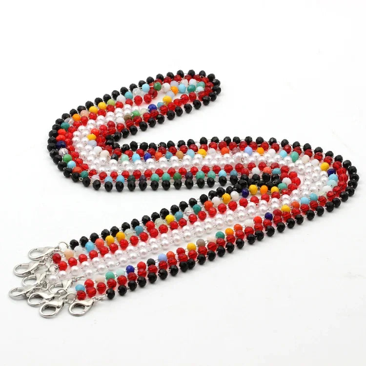 Mask Lanyard Handmade Crystal Bead Chain Anti-Drop Hanging Glasses Chain, Colorful, Black, Red, White