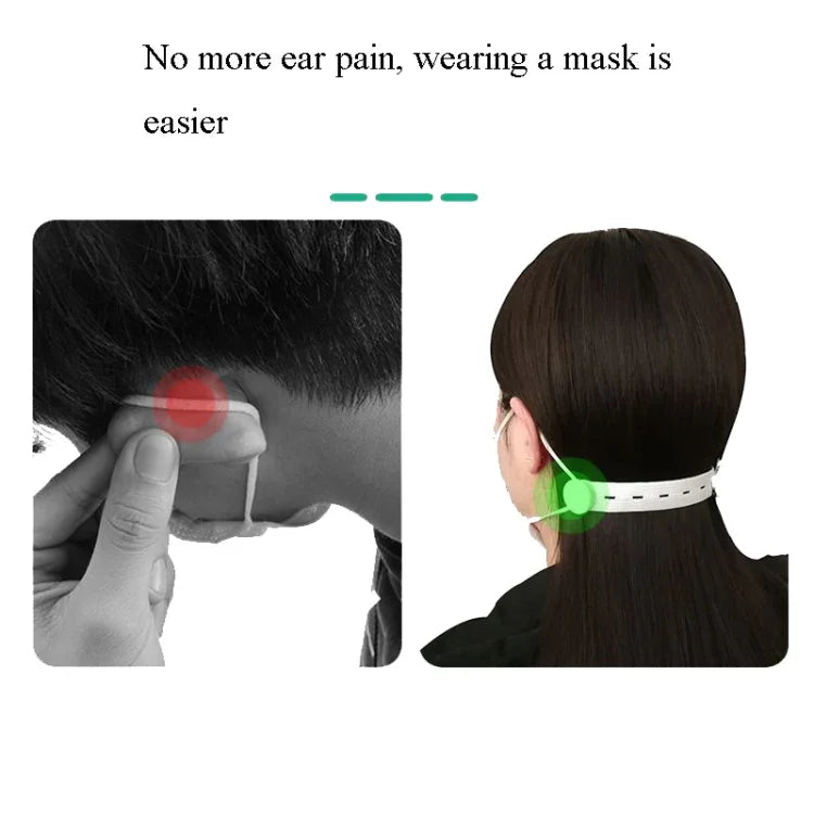 Mask Hook Adjustment Buckle Ear-Wearing Mask Anti-Squeeze Ear Lanyard Extending Ear Rope, White, Black