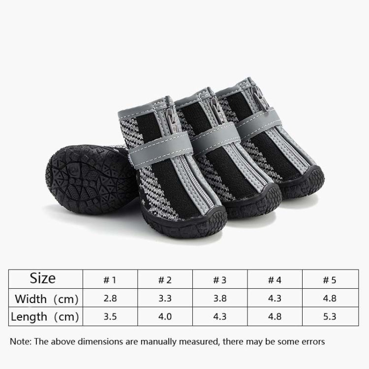 4 PCS / Set Breathable Non-slip Wear-resistant Dog Shoes Pet Supplies, 2.8x3.5cm, 3.3x4cm, 3.8x4.3cm, 4.3x4.8cm, 4.8x5.3cm