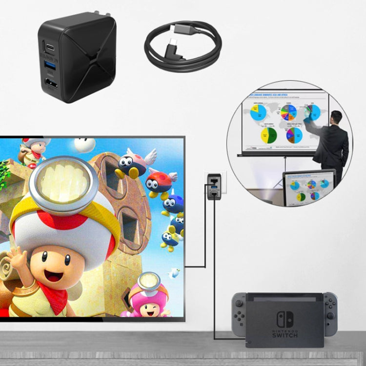 Multi-Function Projection And Charging AC Adapter Base Support Android/PC/Lite For Switch, Black+US Plug, Black+EU Plug, Black+UK Plug