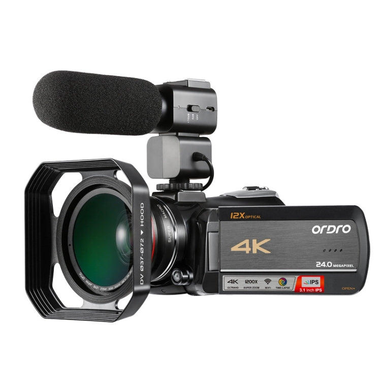 كاميرا فيديو رقمية ORDRO AC5 بدقة 4K HD مع رؤية ليلية، واي فاي، تكبير بصري 12X، كاميرا DV، قياسي، قياسي + ميكروفون، قياسي + ميكروفون + حامل يدوي، قياسي + ميكروفون + ضوء تعبئة
