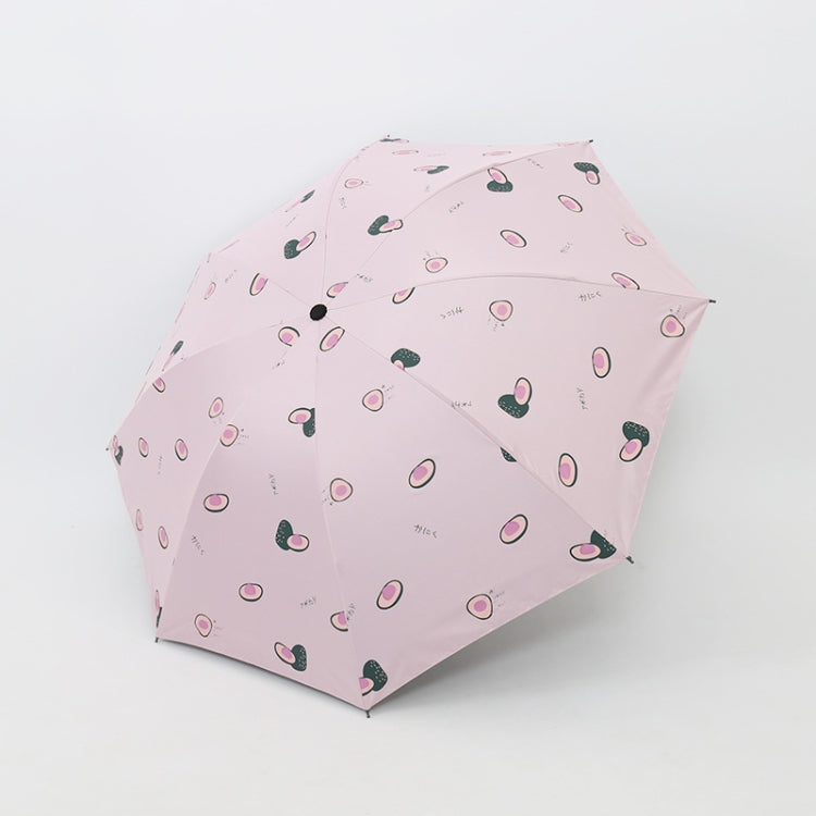 Small Fresh Sun Umbrella Female Sun Umbrella Student Vinyl Three-Fold Simple Dual-Use Sun Umbrella, Avocado Green, Avocado White, Avocado Pink, Strawberry White, Strawberry Pink, Peach White, Peach Pink
