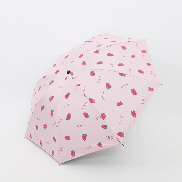 Small Fresh Sun Umbrella Female Sun Umbrella Student Vinyl Three-Fold Simple Dual-Use Sun Umbrella, Avocado Green, Avocado White, Avocado Pink, Strawberry White, Strawberry Pink, Peach White, Peach Pink