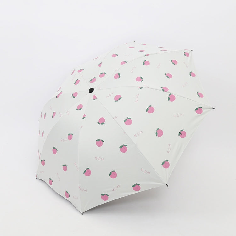 Small Fresh Sun Umbrella Female Sun Umbrella Student Vinyl Three-Fold Simple Dual-Use Sun Umbrella, Avocado Green, Avocado White, Avocado Pink, Strawberry White, Strawberry Pink, Peach White, Peach Pink