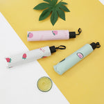 Small Fresh Sun Umbrella Female Sun Umbrella Student Vinyl Three-Fold Simple Dual-Use Sun Umbrella, Avocado Green, Avocado White, Avocado Pink, Strawberry White, Strawberry Pink, Peach White, Peach Pink