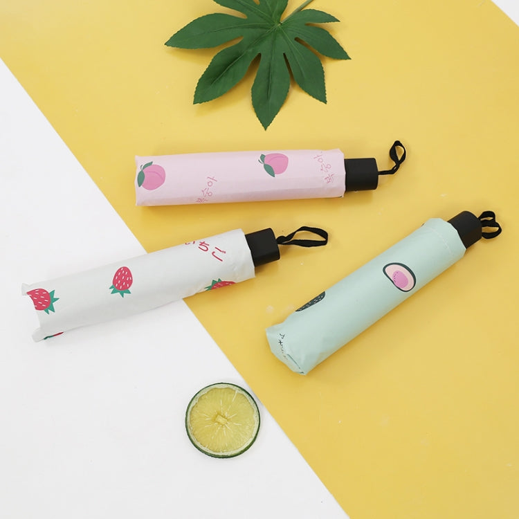 Small Fresh Sun Umbrella Female Sun Umbrella Student Vinyl Three-Fold Simple Dual-Use Sun Umbrella, Avocado Green, Avocado White, Avocado Pink, Strawberry White, Strawberry Pink, Peach White, Peach Pink