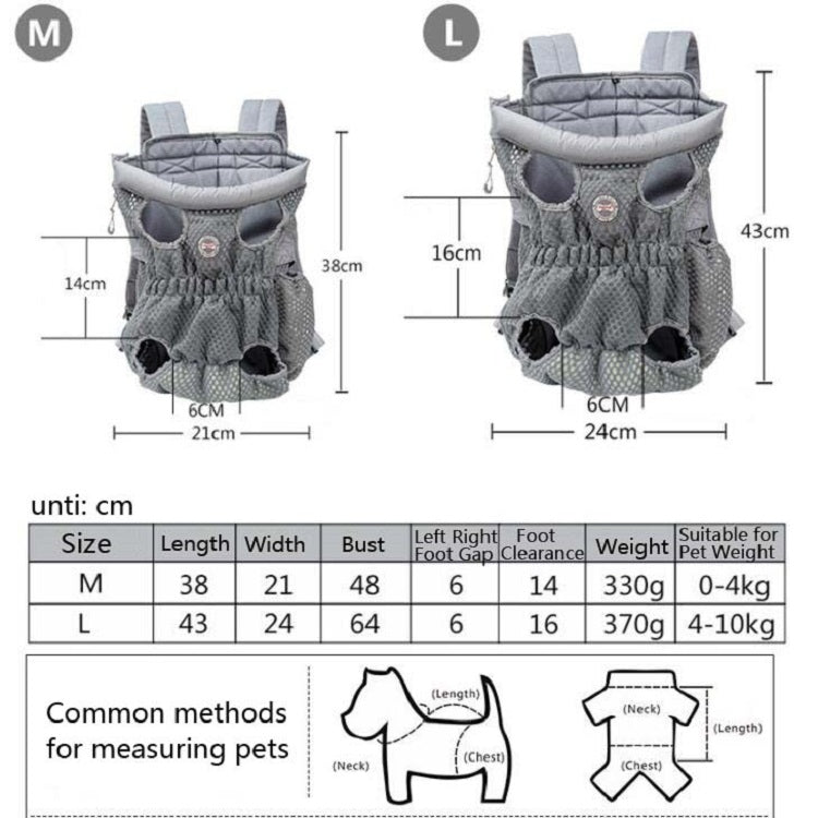 Doglemi Pet Outing Backpack Dog Shoulder Chest Bag Breathable Mesh Dog Cat Bag, M, L