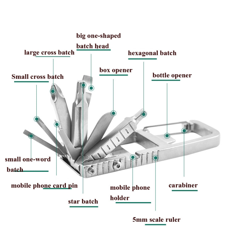13 In 1 Multifunctional Stainless Steel Combination Batch Head Small Tool Foldable Outdoor Emergency Tool, 13 In 1