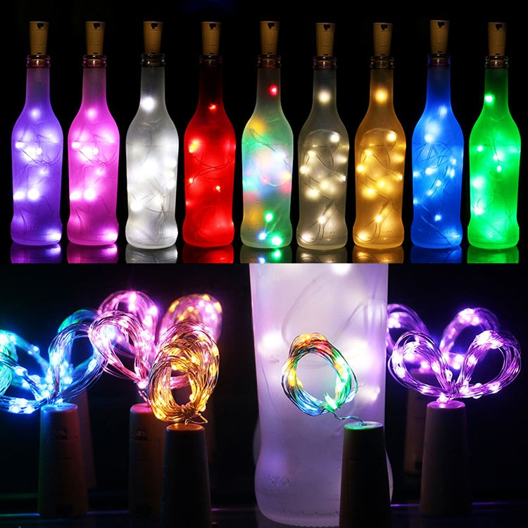 10 قطع من أضواء خيطية LED لسلك نحاسي على شكل سدادة زجاجة نبيذ، مقاومة للماء IP44، 2 متر، 20 LED