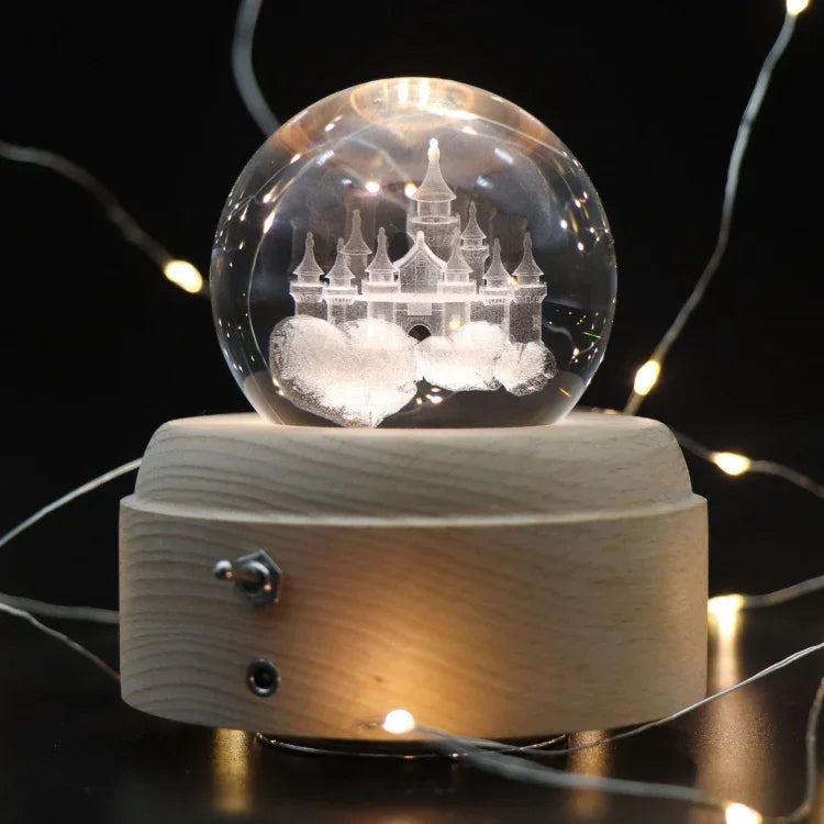 Girl Bedside Lamp Crystal Ball Wooden Base Music Box Charging Glow Rotating Night Light, Random Music, Ballet, Castle, Unicorn, Flying Pig, Dogs, Drawing Girl, Whale, Deer, Deer Head, Cat, Mermaid, Dandelion, Balloon Bear, Christmas Tree, Double Pig   ...