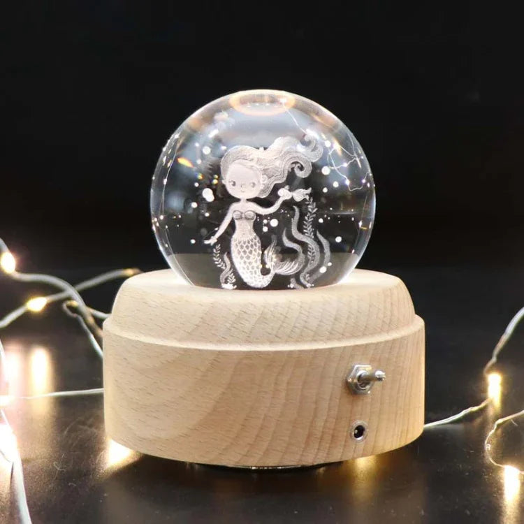 Girl Bedside Lamp Crystal Ball Wooden Base Music Box Charging Glow Rotating Night Light, Random Music, Ballet, Castle, Unicorn, Flying Pig, Dogs, Drawing Girl, Whale, Deer, Deer Head, Cat, Mermaid, Dandelion, Balloon Bear, Christmas Tree, Double Pig   ...
