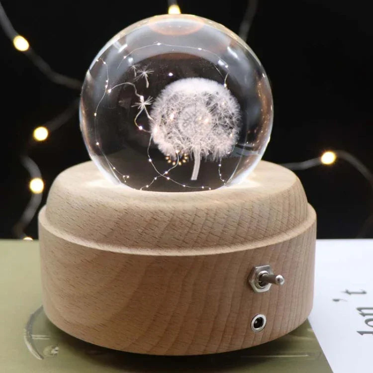 Girl Bedside Lamp Crystal Ball Wooden Base Music Box Charging Glow Rotating Night Light, Random Music, Ballet, Castle, Unicorn, Flying Pig, Dogs, Drawing Girl, Whale, Deer, Deer Head, Cat, Mermaid, Dandelion, Balloon Bear, Christmas Tree, Double Pig   ...