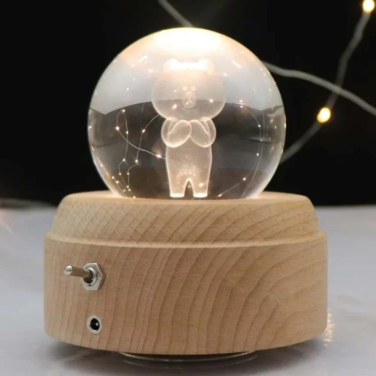 Girl Bedside Lamp Crystal Ball Wooden Base Music Box Charging Glow Rotating Night Light, Random Music, Ballet, Castle, Unicorn, Flying Pig, Dogs, Drawing Girl, Whale, Deer, Deer Head, Cat, Mermaid, Dandelion, Balloon Bear, Christmas Tree, Double Pig   ...