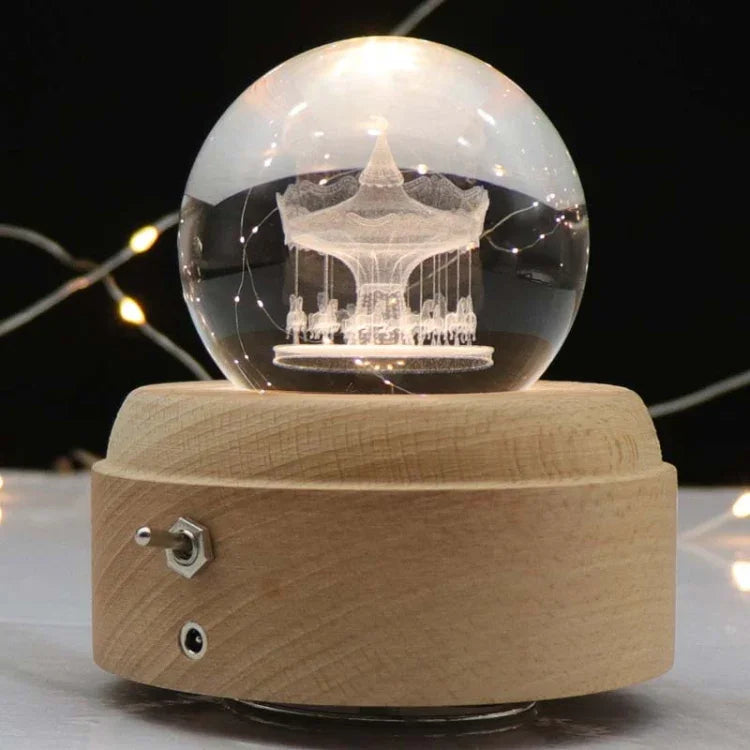 Girl Bedside Lamp Crystal Ball Wooden Base Music Box Charging Glow Rotating Night Light, Random Music, Ballet, Castle, Unicorn, Flying Pig, Dogs, Drawing Girl, Whale, Deer, Deer Head, Cat, Mermaid, Dandelion, Balloon Bear, Christmas Tree, Double Pig   ...