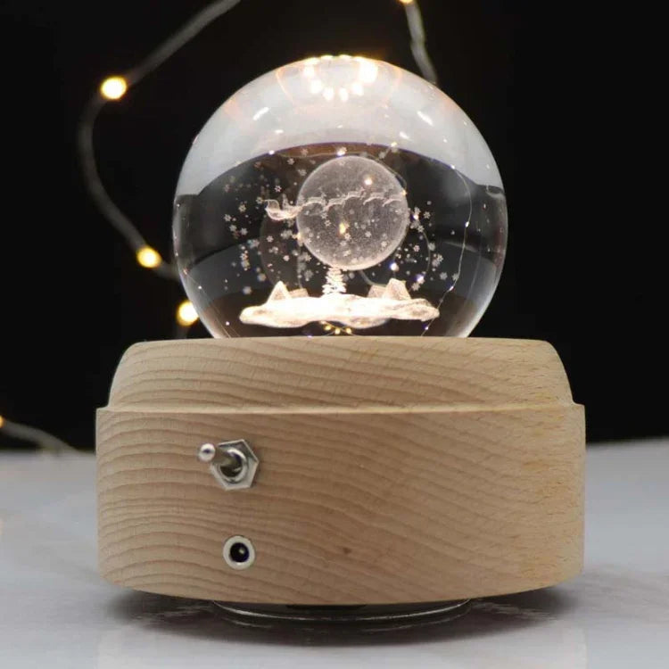 Girl Bedside Lamp Crystal Ball Wooden Base Music Box Charging Glow Rotating Night Light, Random Music, Ballet, Castle, Unicorn, Flying Pig, Dogs, Drawing Girl, Whale, Deer, Deer Head, Cat, Mermaid, Dandelion, Balloon Bear, Christmas Tree, Double Pig   ...