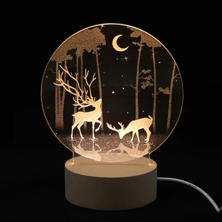 3D Atmosphere Decorative Light Acrylic Inner Carved LED Night Light Creative Girl Table Lamp, Double Deer, Whale Girl, Deer, Cartoon Astronaut, Good Night, Flamingo, Full Moon, Tree Cat, Swan, Stars And Moon, Full Moon Swan, Moon Girl
