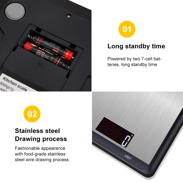 Stainless Steel Kitchen Scale Household Food Electronic Scale, 5kg/1g, 10kg/1g
