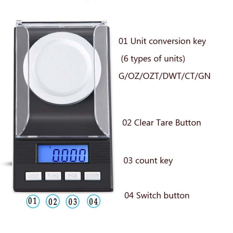 High-Precision Portable Jewelry Scale  Mini Electronic Scale Precision Carat Electronic Scale, 10g/0.001g, 20g/0.001g, 50g/0.001g