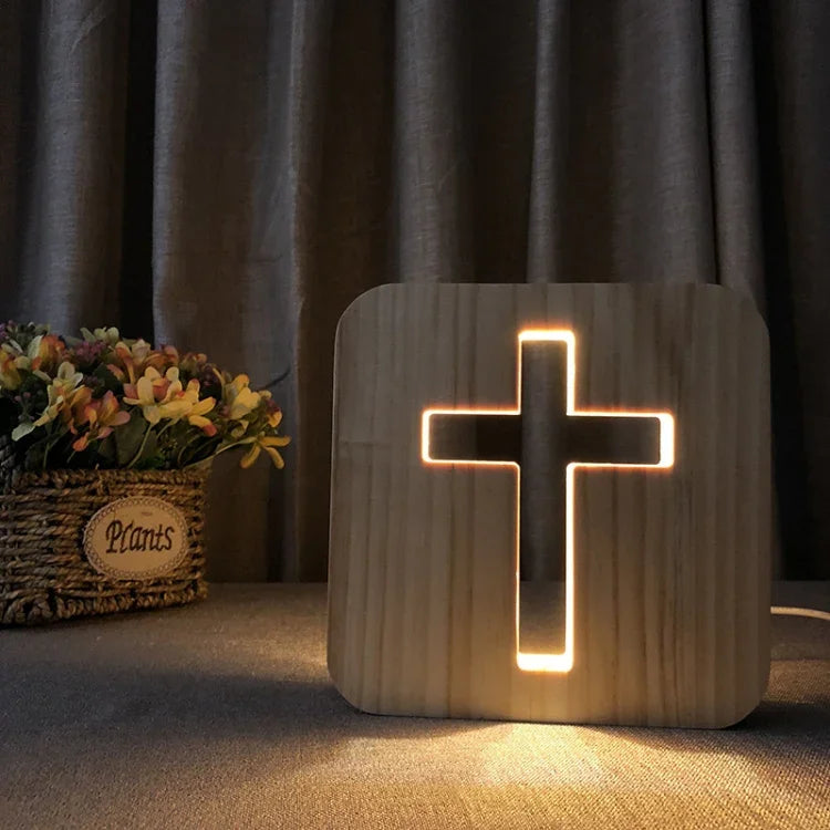 Cross Pine Craft Table Lamp Wooden LED Night Light, Cross