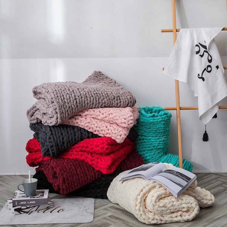 Handmade Thick Wool Knitted Blanket Sofa Chenille Stick Knitted Blanket, 80 x 100 CM, 130 x 160 CM