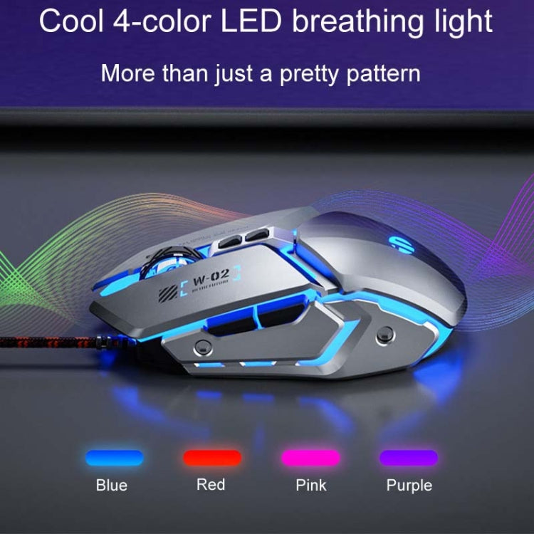 Inphic W-02 6 Keys Home Office Luminous Macro Programming USB Computer Mechanical Game Wired Mouse, W-02 (Metallic Gray)