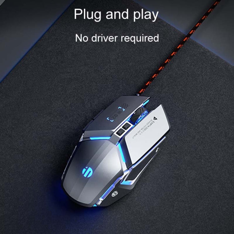 Inphic W-02 6 Keys Home Office Luminous Macro Programming USB Computer Mechanical Game Wired Mouse, W-02 (Metallic Gray)