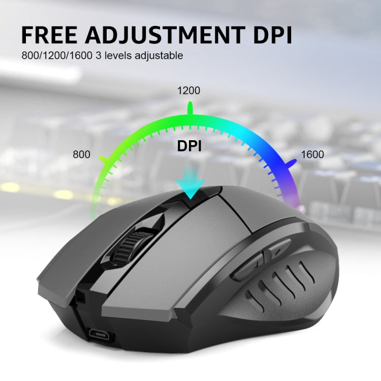 Inphic A1 6 Keys 1000/1200/1600 DPI Home Gaming Wireless Mechanical Mouse, Colour: Gray Wireless+Bluetooth 4.0+Bluetooth 5.0, Black Wireless+Bluetooth 4.0+Bluetooth 5.0, Black Wireless Charging Silent Version, Gray Wireless Charging Silent Version
