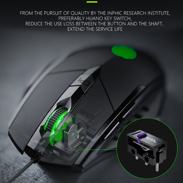 Inphic PW1 Game Mute Macro Definition Illuminated Wired Mouse, Cable Length: 1.5m, Mute Black Game Version, Mute Titanium Gray Game Version, Mute Black Business Version