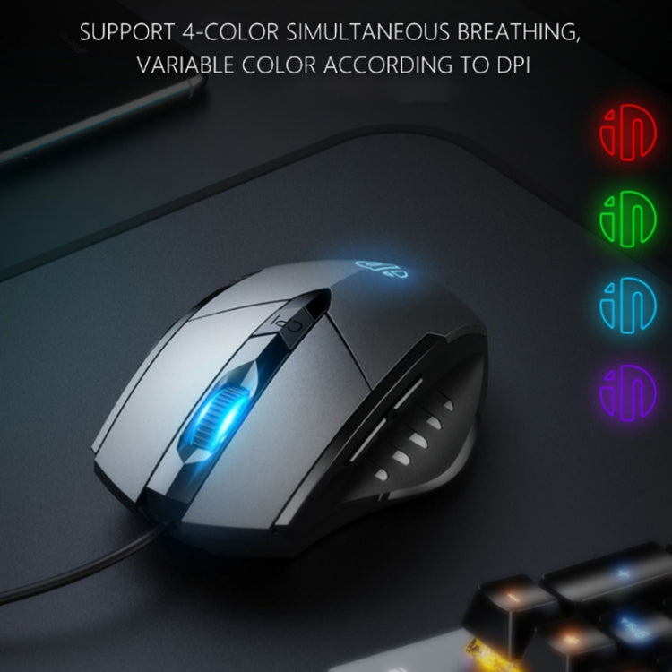 Inphic PW1 Game Mute Macro Definition Illuminated Wired Mouse, Cable Length: 1.5m, Mute Black Game Version, Mute Titanium Gray Game Version, Mute Black Business Version