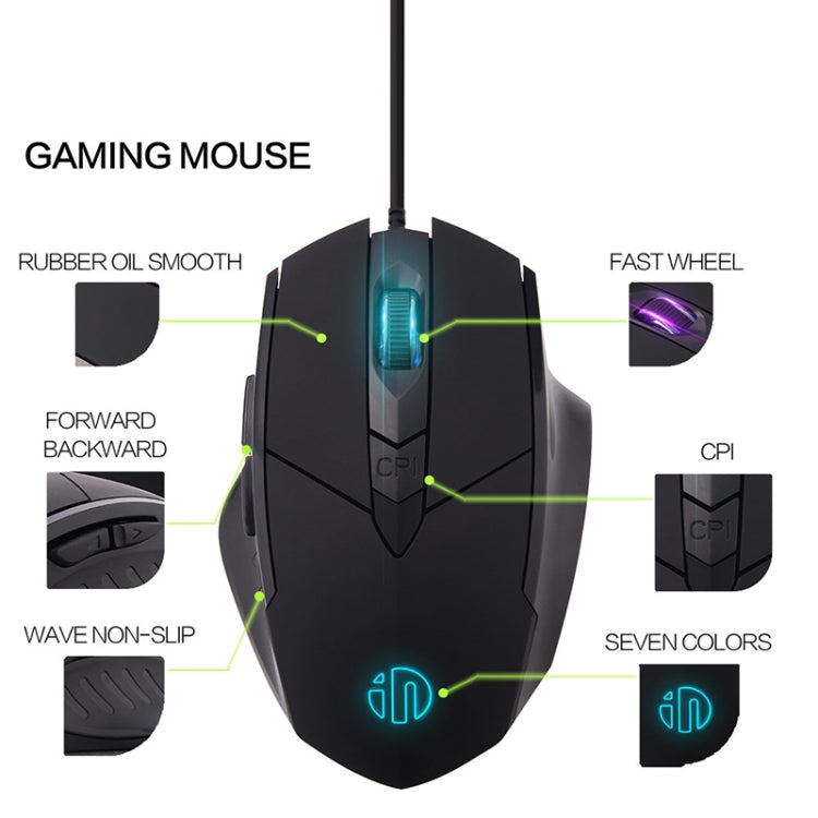 Inphic PW1 Game Mute Macro Definition Illuminated Wired Mouse, Cable Length: 1.5m, Mute Black Game Version, Mute Titanium Gray Game Version, Mute Black Business Version