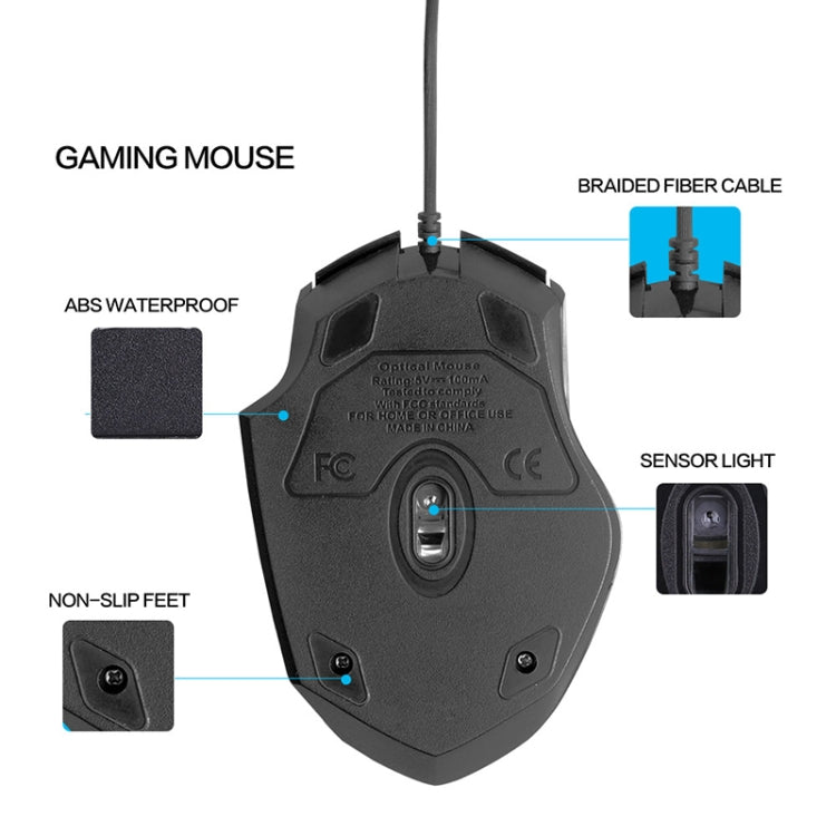 Inphic PW1 Game Mute Macro Definition Illuminated Wired Mouse, Cable Length: 1.5m, Mute Black Game Version, Mute Titanium Gray Game Version, Mute Black Business Version