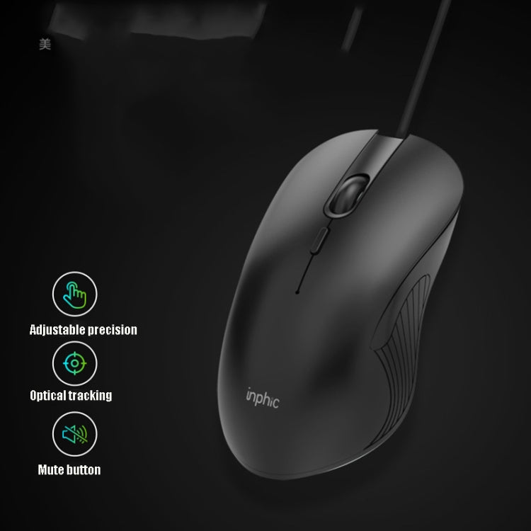 Inphic PB1 Business Office Mute Macro Definition Gaming Wired Mouse, Cable Length: 1.5m, Classic Back Breathing Light, Matte White Breathing Light