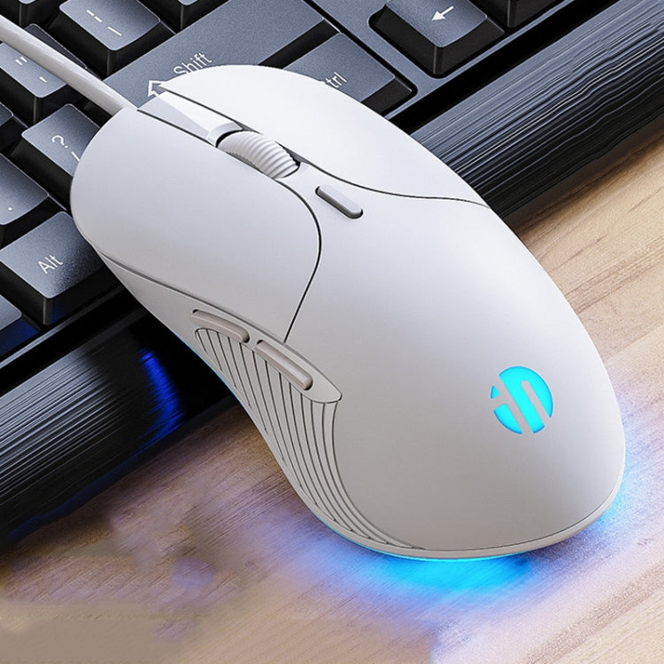 Inphic PB1 Business Office Mute Macro Definition Gaming Wired Mouse, Cable Length: 1.5m, Classic Back Breathing Light, Matte White Breathing Light