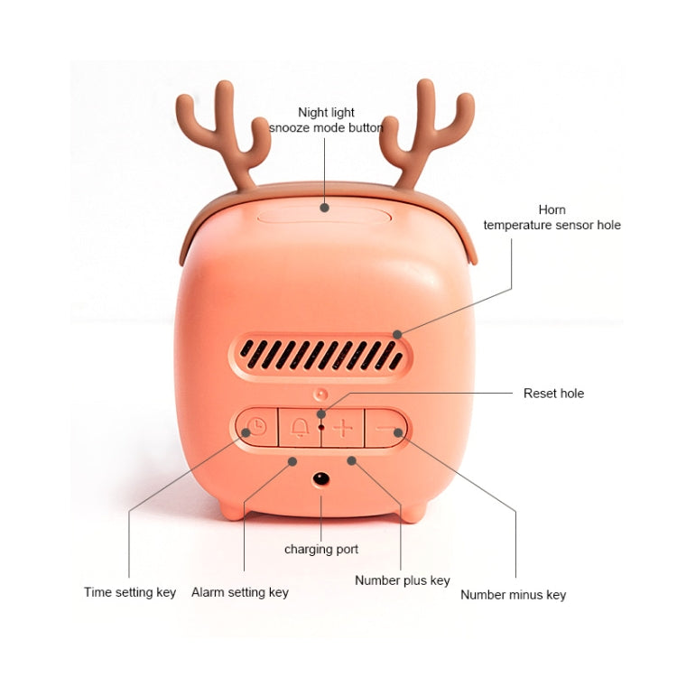 Cartoon Deer Shape Children Snooze Multifunctional USB Rechargeable Student LED Alarm Clock