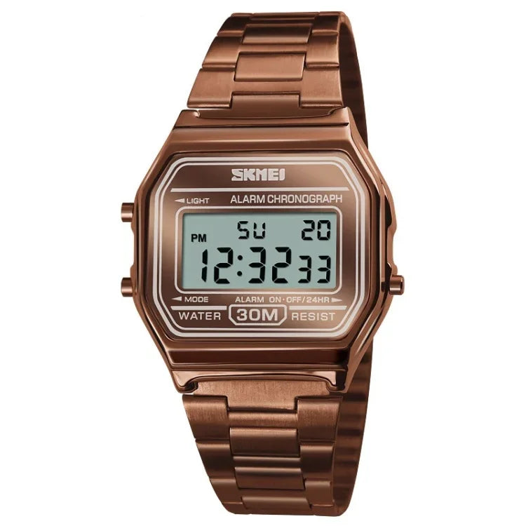 SKMEI 1123 Men Business Lightweight Watch Waterproof Steel Band Electronic Watch, Blue, Rose Gold, Coffee Gold