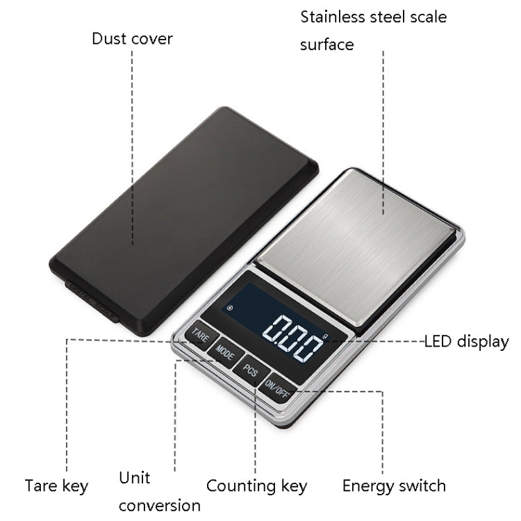 Kitchen Stainless Steel Mini Portable Scale High Precision Jewelry Scale Electronic Scale, 100g/0.01g, 200g/0.01g, 300g/0.01g, 500g/0.01g, 500g/0.1g