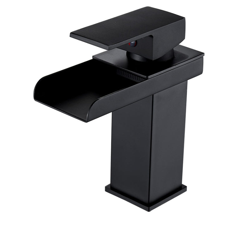 LED Three Lights Hot Cold Water Faucet Bathroom Waterfall Faucet CN Plug, Black, Electroplating Silver
