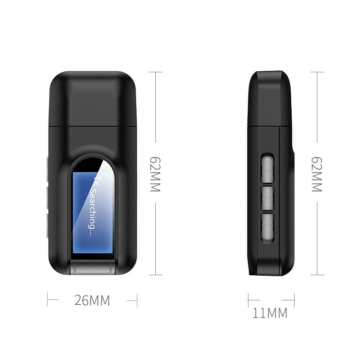 BT201 Bluetooth 5.0 USB 2 in 1 Bluetooth Audio Receiver Transmitter with LCD Display, Bluetooth Audio Receiver Transmitter with LCD Display