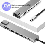 محطة إرساء HUB متعددة الوظائف WC7367 8 في 1 بقوة 87 واط من نوع Type-C إلى PD+USB3.0/USB2.0+SD+TF+HDMI+RJ45+Type-C، WC7367