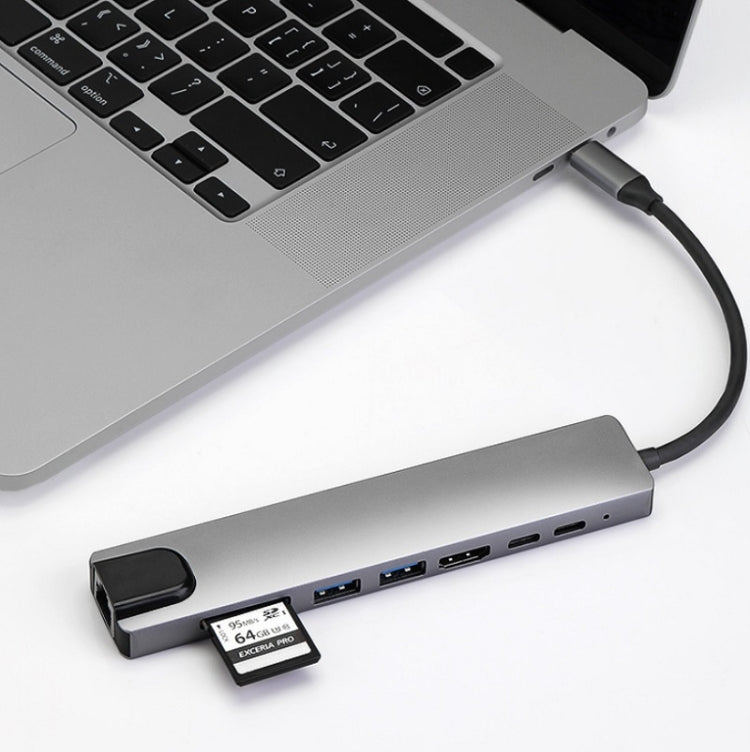 محطة إرساء HUB متعددة الوظائف WC7367 8 في 1 بقوة 87 واط من نوع Type-C إلى PD+USB3.0/USB2.0+SD+TF+HDMI+RJ45+Type-C، WC7367