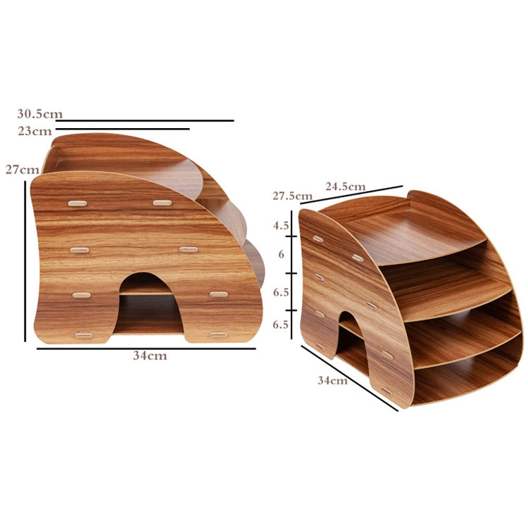 Office Supplies Curved Desktop A4 Storage Box Wooden File Rack Data Rack Shelf, Black, Oak, Sakuragi