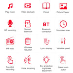 مشغل MP3 محمول بشاشة لمس بلوتوث ومسجل وكتاب إلكتروني، 4 جيجابايت، 8 جيجابايت، 16 جيجابايت، 32 جيجابايت